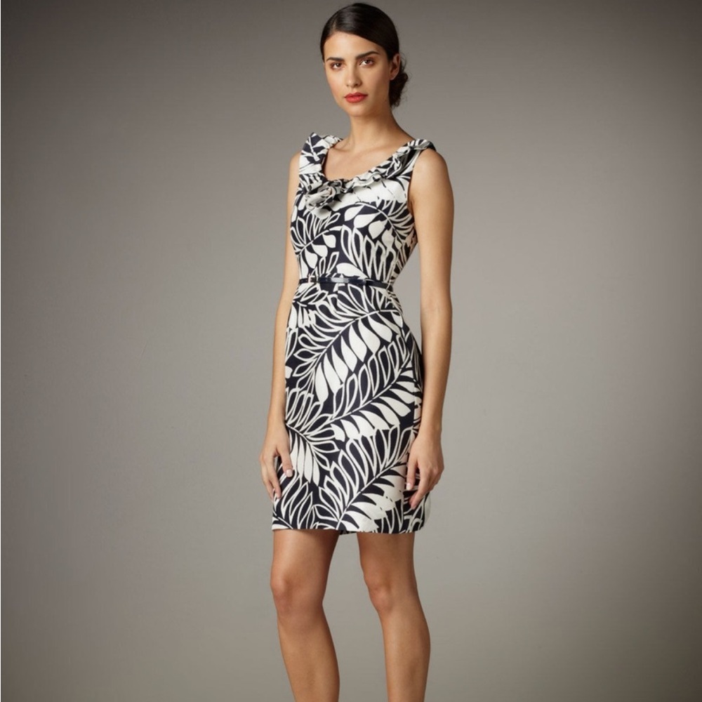 kate spade Black and White Leaf-Print Sheath Mini Dress
